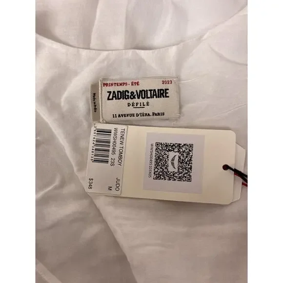 New Zadig Voltaire Top Medium Womens White Cotton Voile Cross Blouse Lightweight - Picture 7 of 9